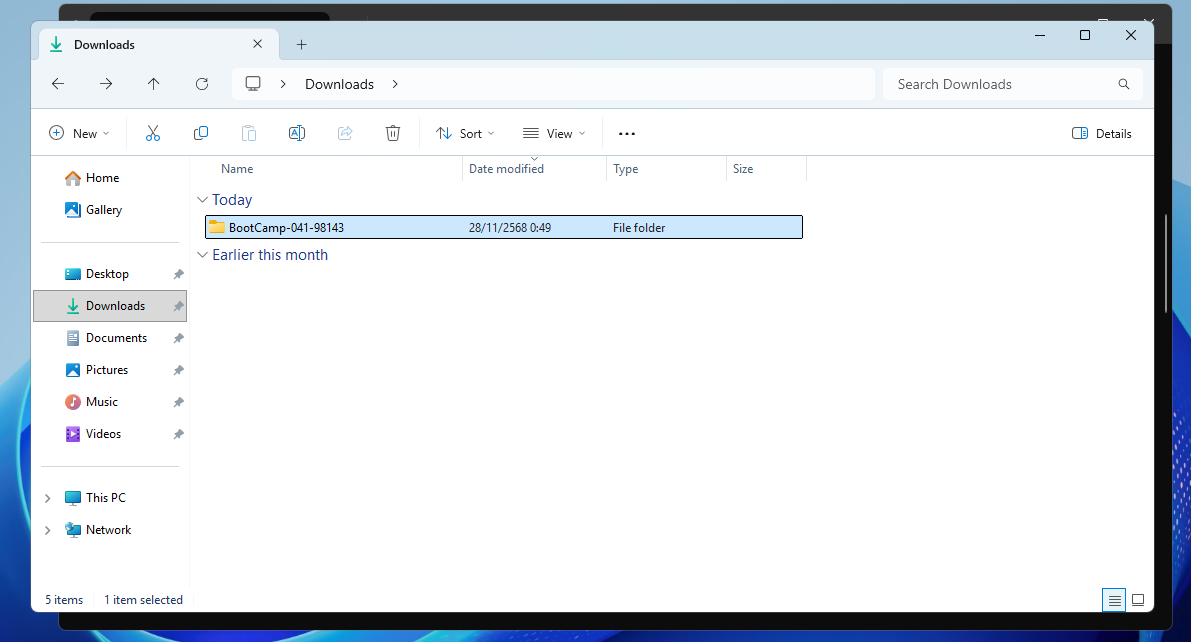 ตำแหน่งโฟลเดอร์ Bootcamp