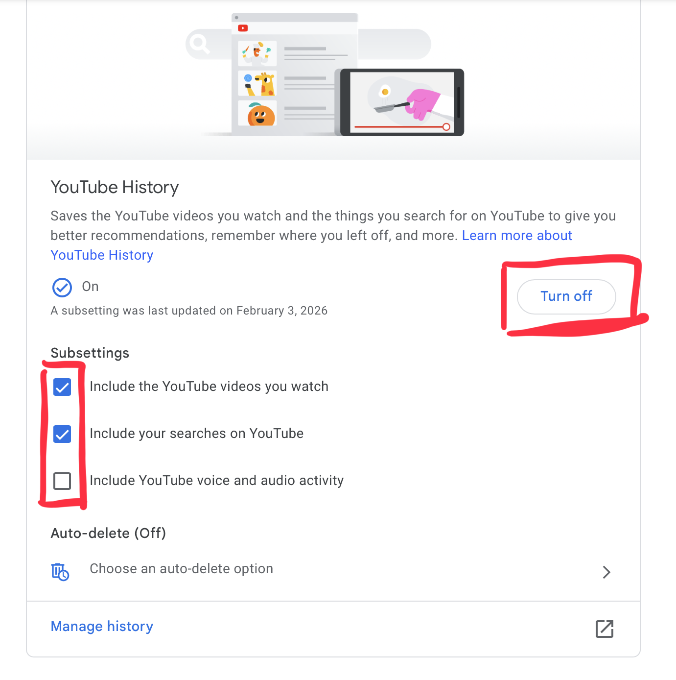 หน้าจอ YouTube History