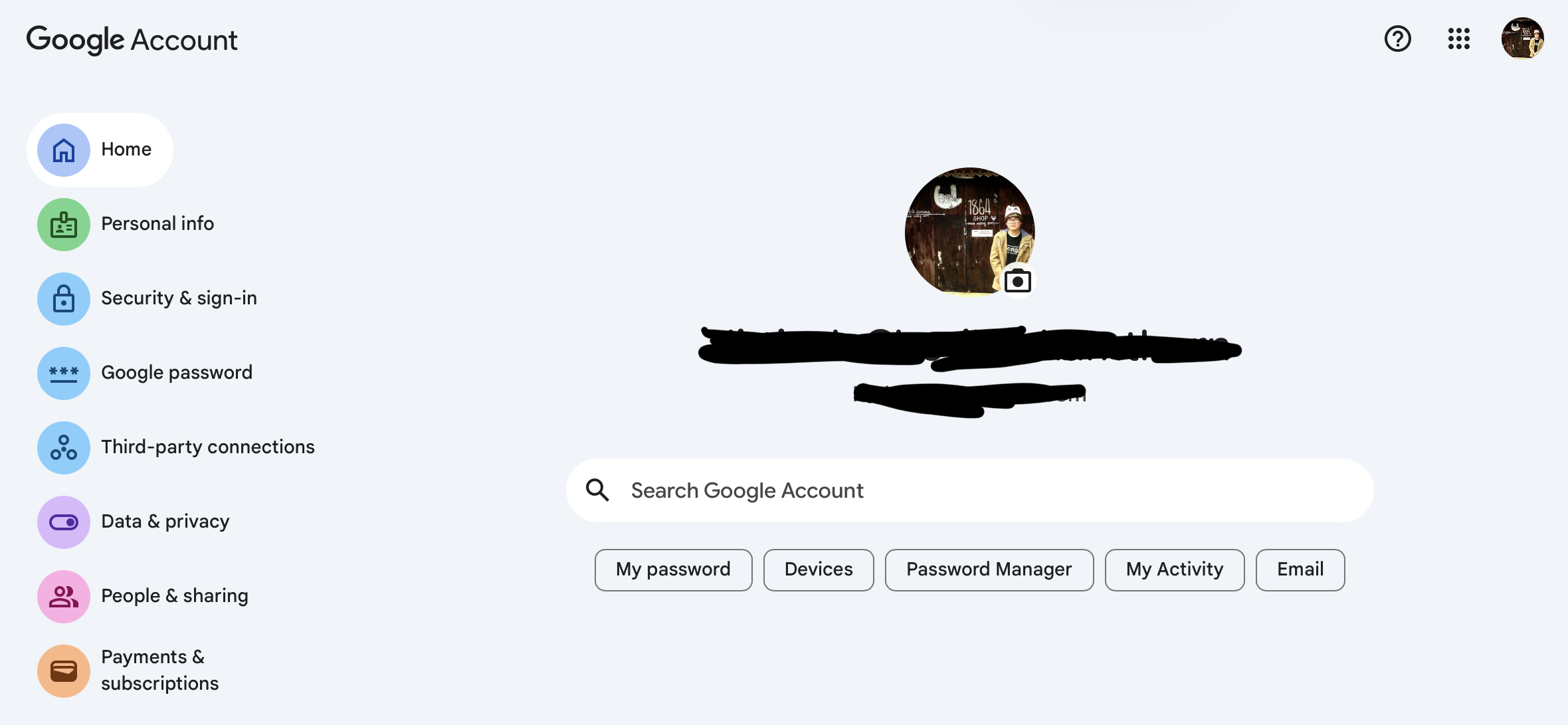 หน้าการตั้งค่าของ Google Account