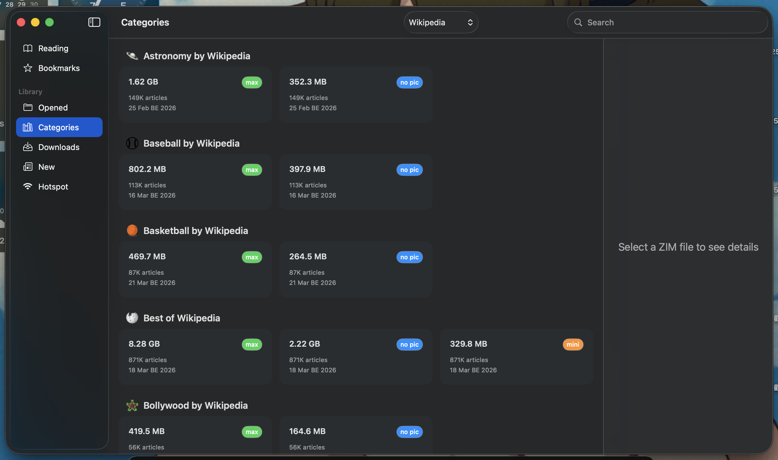 Kiwix Categories